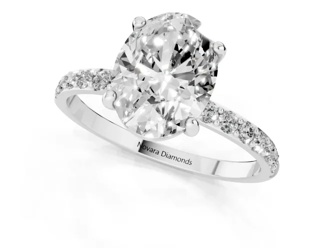 Oval Cut Diamond Solitaire Ring Set in Silver with Round Pavé Band and Prong Setting – second view