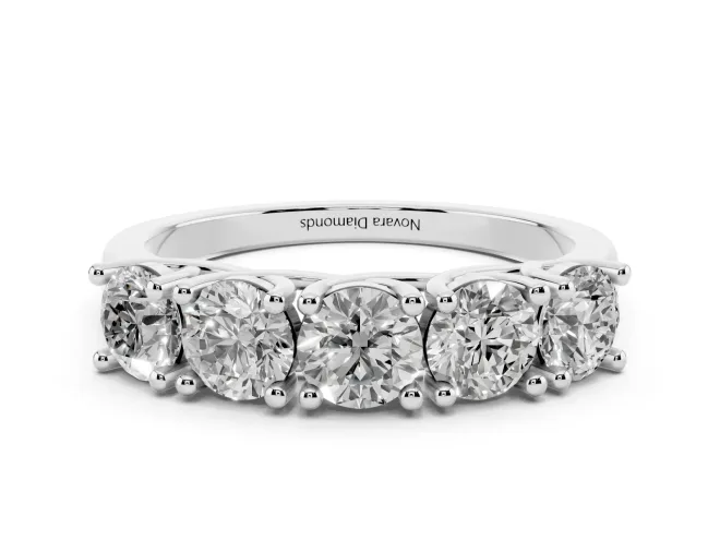 Round Lab-Grown Diamond Five-Stone Wedding Band | Trellis Prongs | White Gold