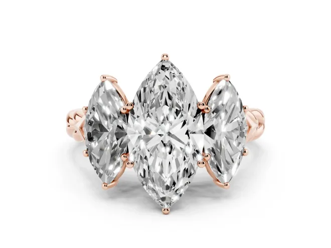 Marquise Three Stone Engagement Ring Setting | Braided Band | Rose Gold