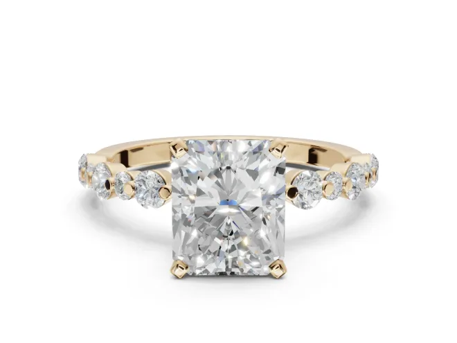 Radiant Cut Pavé Solitaire Engagement Ring Setting | Alternating Accents | Yellow Gold