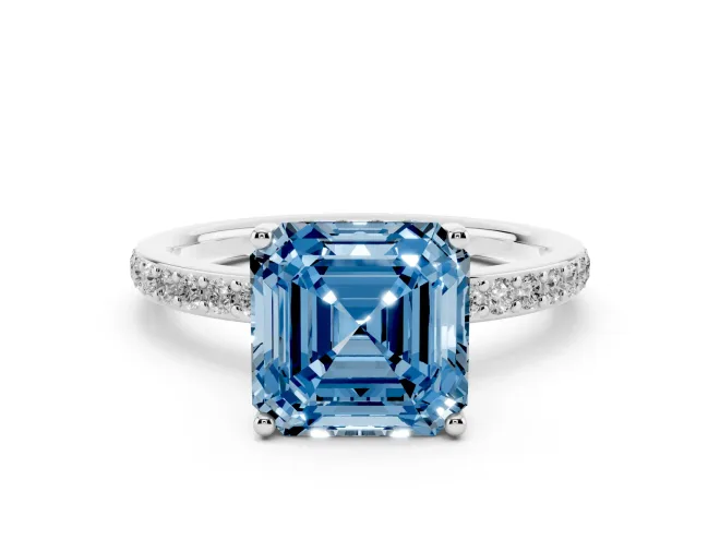 Asscher Cut Hidden Halo Engagement Ring Setting for a Fancy Blue Lab-Grown Diamond | Platinum