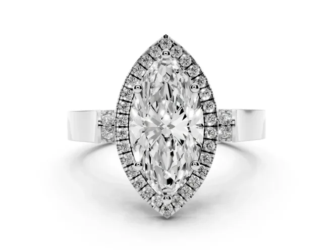 Marquise Halo Engagement Ring Setting | Pavé Panel Shoulders | White Gold