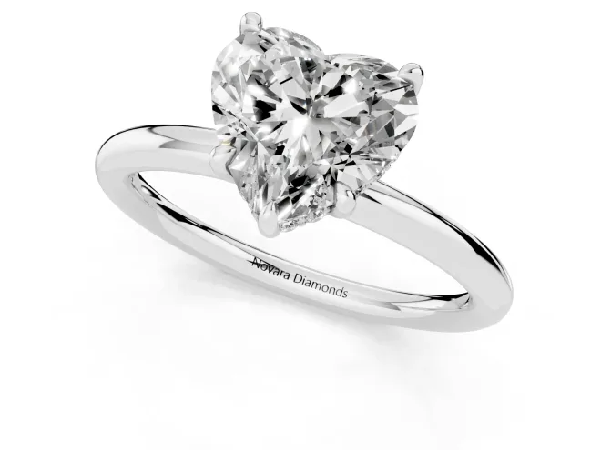 Heart Cut Diamond Solitaire Ring Set in White gold with Thin Band and Prong Setting – second view