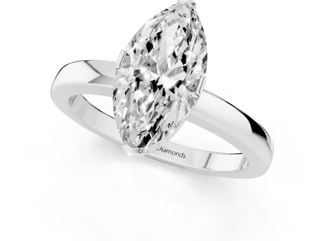 Marquise Cut Diamond Solitaire Ring Set in White gold with Prong Head and Smooth Polished Band – second view