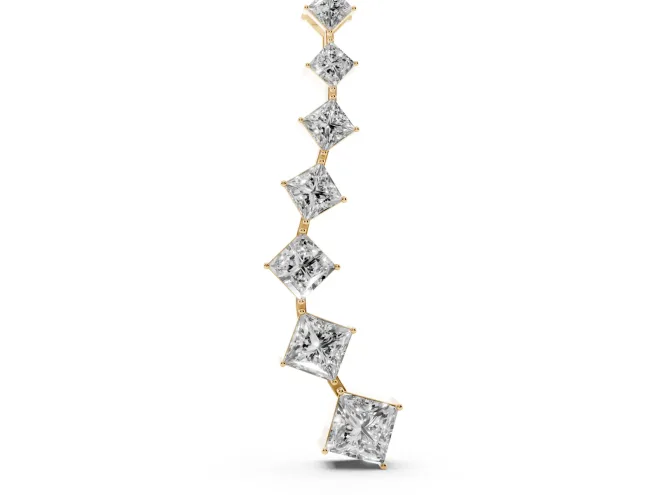 Princess Cut Lab-Grown Diamond Graduated Curve Drop Necklace | Set on Point | Yellow Gold