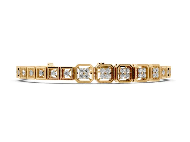 Round Diamond Tennis Bracelet Set in Yellow gold with Milgrain Bezel Setting