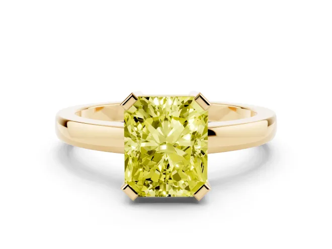 Radiant Cut Solitaire Engagement Ring Setting for a Fancy Yellow Lab-Grown Diamond | Flat Tab Prongs | Yellow Gold