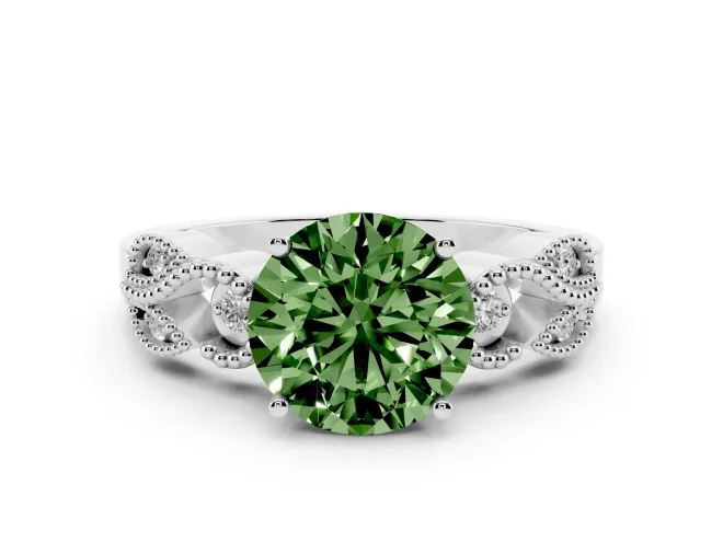Round Vintage Engagement Ring Setting for a Fancy Green Lab-Grown Diamond | White Gold
