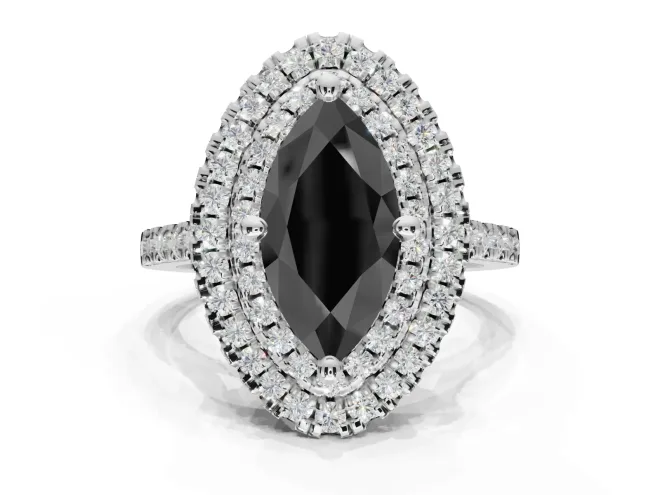 Marquise Double Halo Engagement Ring Setting for a Black Center | Pavé Shoulders | Platinum