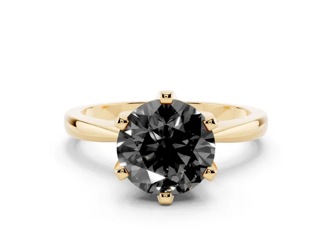 Round Tapered Solitaire Engagement Ring Setting for a Black Center | Claw Prong Head | Yellow Gold