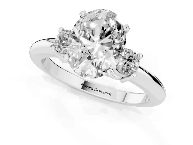 Three-Stone Oval Cut Diamond Ring Set in Silver with Prong Setting and Plain Band – second view