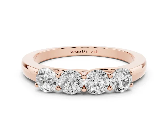Round Lab-Grown Diamond Four Stone Wedding Band | Raised Prong Baskets | Rose Gold