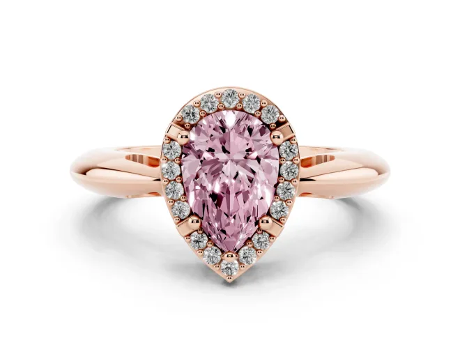 Pear-Shaped Halo Engagement Ring Setting for a Fancy Pink Lab-Grown Diamond | Plain Band | Rose Gold
