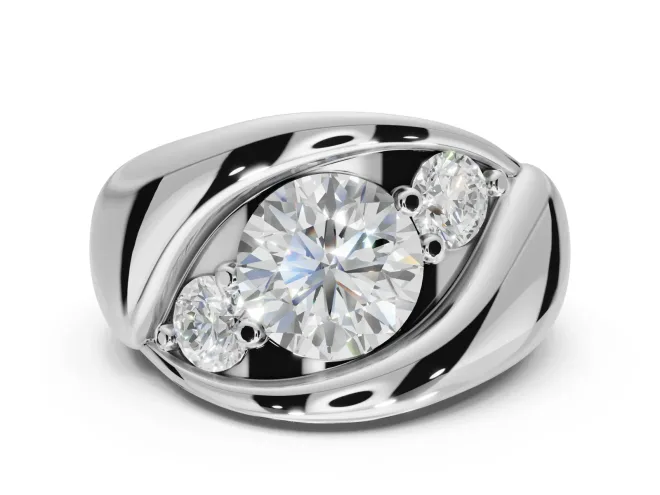 Round Three Stone Bypass Engagement Ring Setting | Sculpted Crossover Band | White Gold
