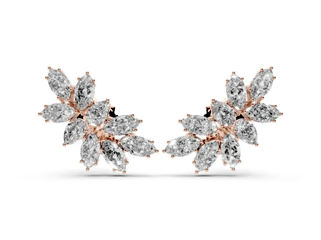 Pear-Shaped and Marquise Lab-Grown Diamond Cluster Stud Earrings | Wing Spray | Rose Gold