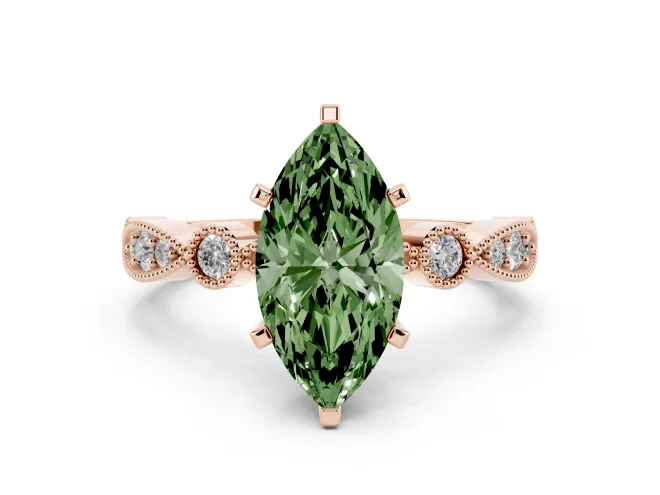 Marquise Vintage Milgrain Engagement Ring Setting for a Fancy Green Lab-Grown Diamond | Rose Gold