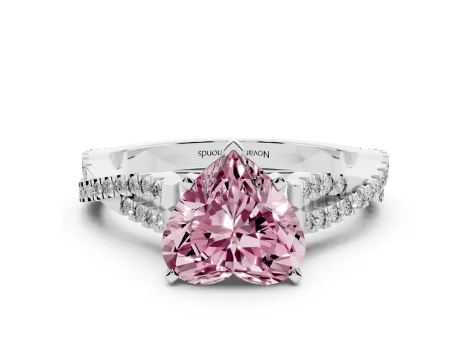 Heart-Shaped Twisted Engagement Ring Setting for a Fancy Pink Lab-Grown Diamond | White Gold