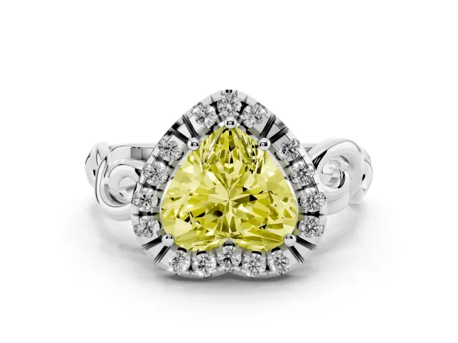 Heart-Shaped Filigree Halo Engagement Ring Setting for a Fancy Yellow Lab-Grown Diamond | Sterling Silver