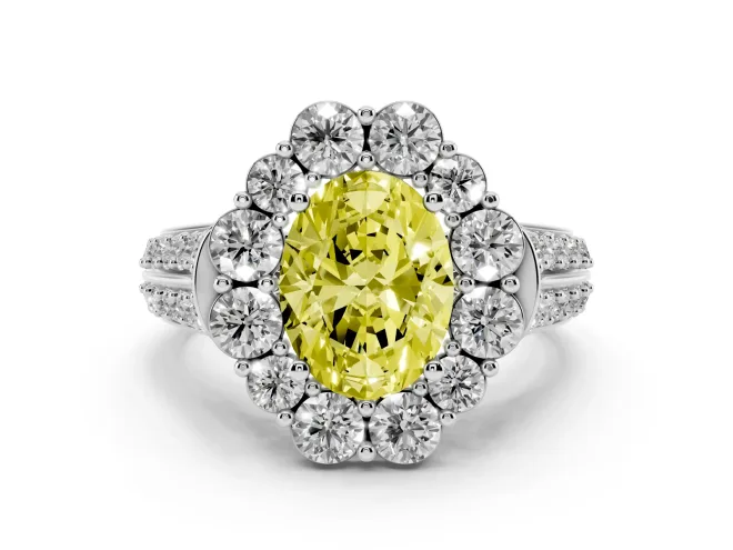 Oval Large Accent Halo Engagement Ring Setting for a Fancy Yellow Lab-Grown Diamond | White Gold