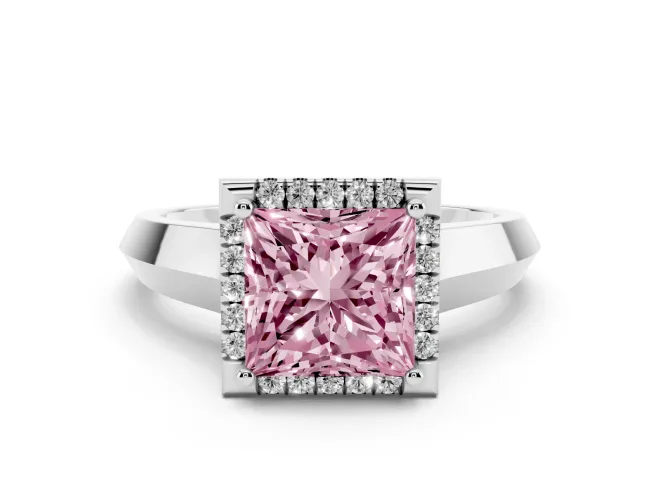 Princess Cut Knife-Edge Halo Engagement Ring Setting for a Fancy Pink Lab-Grown Diamond | White Gold