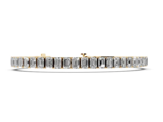 Emerald Cut Lab-Grown Diamond Prong Set Tennis Bracelet | Corner Prongs | Yellow Gold