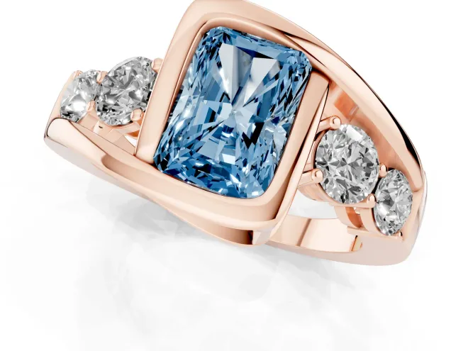 Radiant Cut Bezel Bypass Engagement Ring Setting for a Fancy Blue Lab-Grown Diamond | Rose Gold – second view