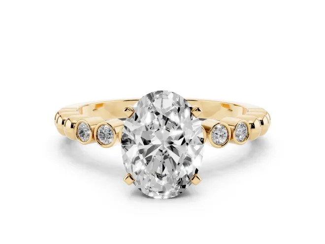 Oval Beaded Solitaire Engagement Ring Setting | Bezel Accents | Yellow Gold
