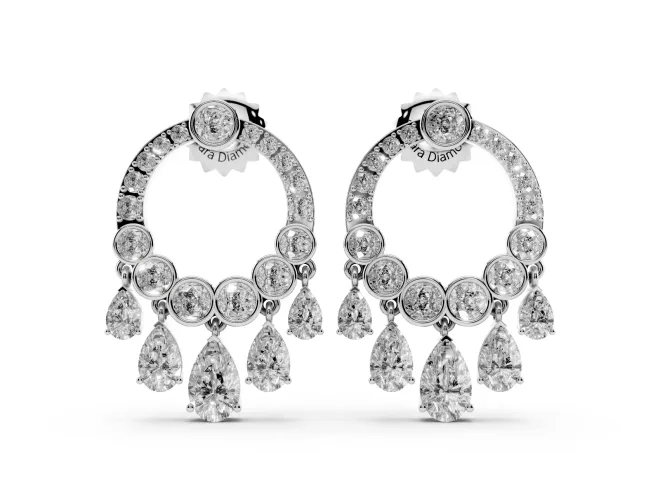 Round and Pear Lab-Grown Diamond Circle Dangle Earrings | Pear Fringe | Sterling Silver