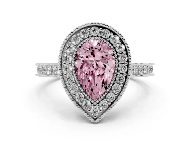 Pear-Shaped Halo Engagement Ring Setting for a Fancy Pink Lab-Grown Diamond | Sterling Silver - Design NV-24721