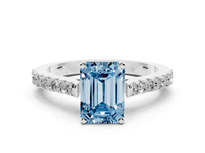 Emerald Cut Pavé Engagement Ring Setting for a Fancy Blue Lab-Grown Diamond | White Gold - Design NV-24454