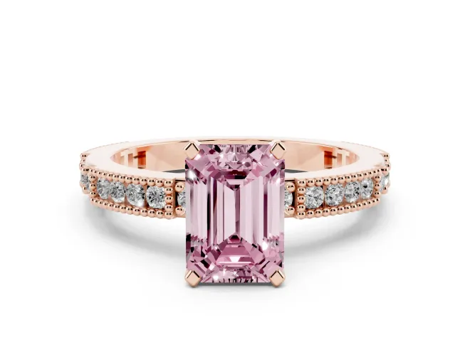 Emerald Cut Vintage Pavé Engagement Ring Setting for a Fancy Pink Lab-Grown Diamond | Rose Gold