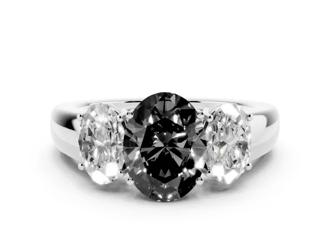 Oval Three Stone Engagement Ring Setting for a Black Center | Touching Side Stones | Platinum