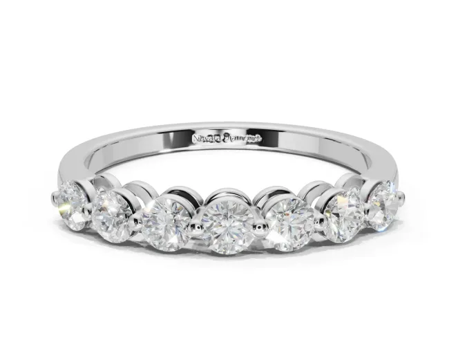Round Lab-Grown Diamond Half Eternity Wedding Band | Raised Round Heads | Sterling Silver
