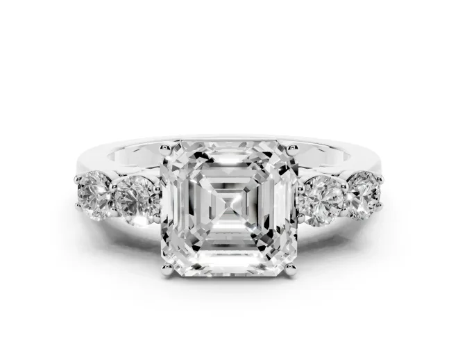 Asscher Cut Close Set Five Stone Engagement Ring Setting | White Gold
