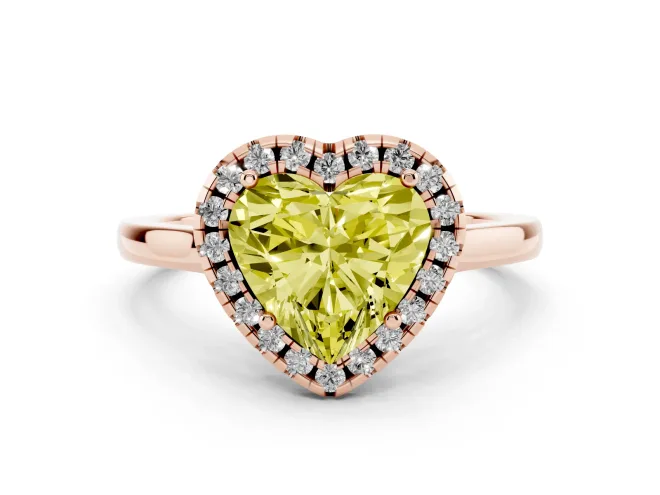 Heart-Shaped Halo Engagement Ring Setting for a Fancy Yellow Lab-Grown Diamond | Flat Tapered Band | Rose Gold
