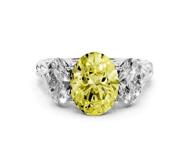 Fancy Yellow Oval Cut Diamond Three-Stone Ring Set in Silver with Braided Band