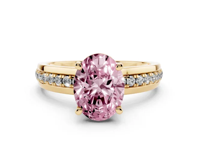 Oval Channel Engagement Ring Setting for a Fancy Pink Lab-Grown Diamond | Yellow Gold