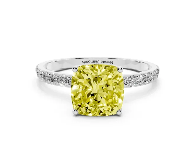 Cushion Cut Pavé Solitaire Engagement Ring Setting for a Fancy Yellow Lab-Grown Diamond | Slim Band | Sterling Silver