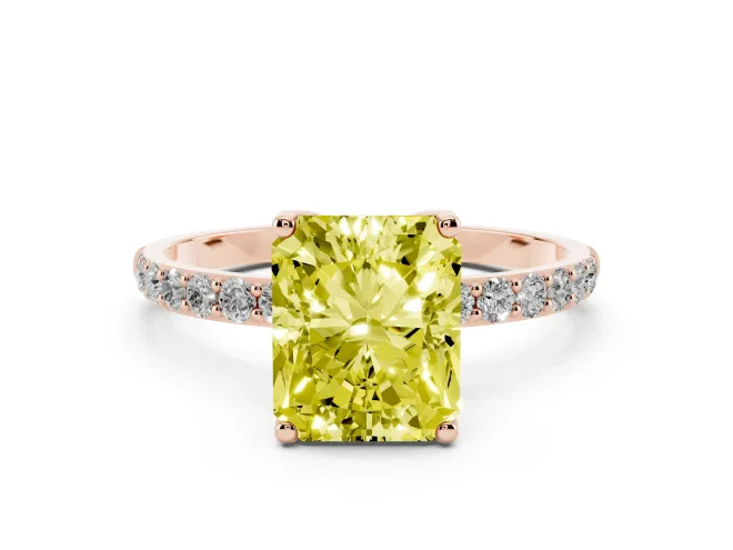 Radiant Cut Pavé Solitaire Engagement Ring Setting for a Fancy Yellow Lab-Grown Diamond | Slim Band | Rose Gold