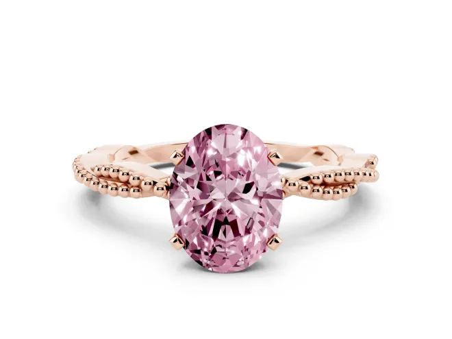 Oval Twisted Engagement Ring Setting for a Fancy Pink Lab-Grown Diamond | Beaded Twist | Rose Gold