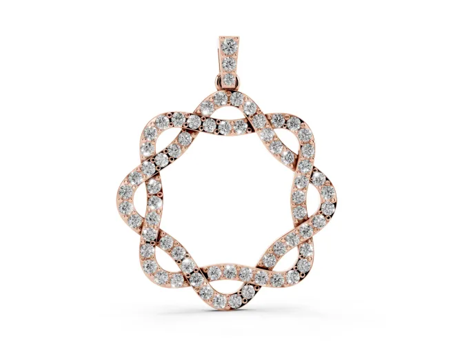 Round Lab-Grown Diamond Pavé Woven Circle Pendant Necklace | Pavé Bail | Rose Gold