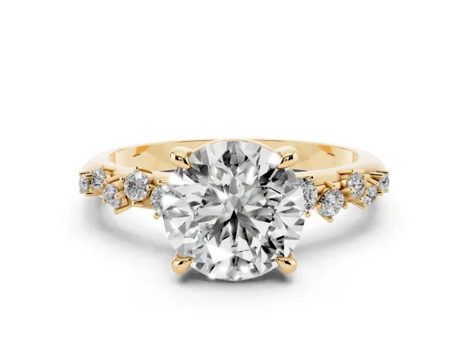 Round Graduated Accent Engagement Ring Setting | Scattered Shoulders | Yellow Gold