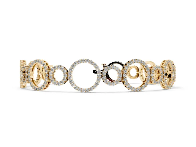 Round Lab-Grown Diamond Pavé Circle Link Bracelet | Large and Small Circles | Yellow Gold