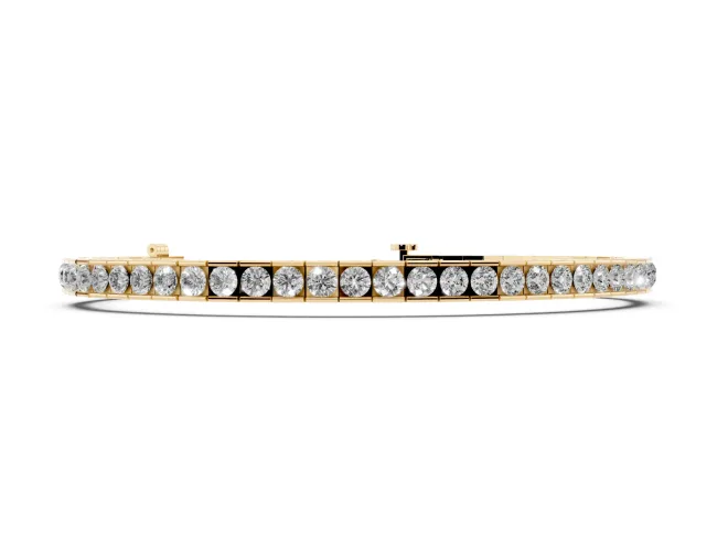Round Lab-Grown Diamond Channel Set Tennis Bracelet | Square Links | Yellow Gold