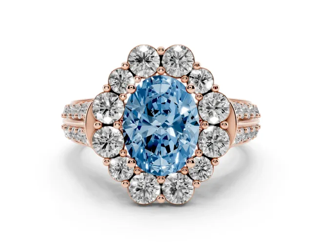 Oval Large Accent Halo Engagement Ring Setting for a Fancy Blue Lab-Grown Diamond | Rose Gold