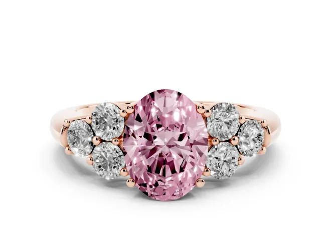 Oval Side Stone Engagement Ring Setting for a Fancy Pink Lab-Grown Diamond | Rose Gold