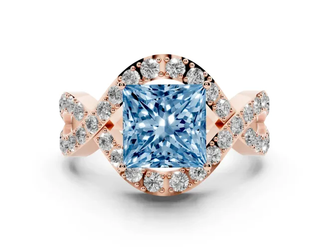 Princess Cut Infinity Twist Engagement Ring Setting for a Fancy Blue Lab-Grown Diamond | Rose Gold