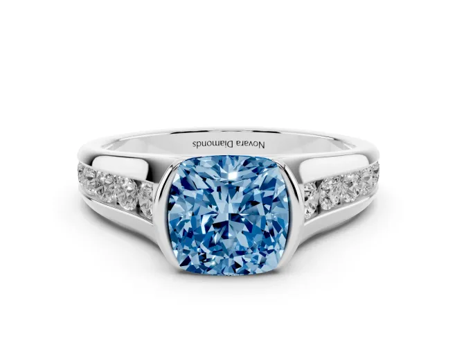 Cushion Cut Half Bezel Engagement Ring Setting for a Fancy Blue Lab-Grown Diamond | Platinum