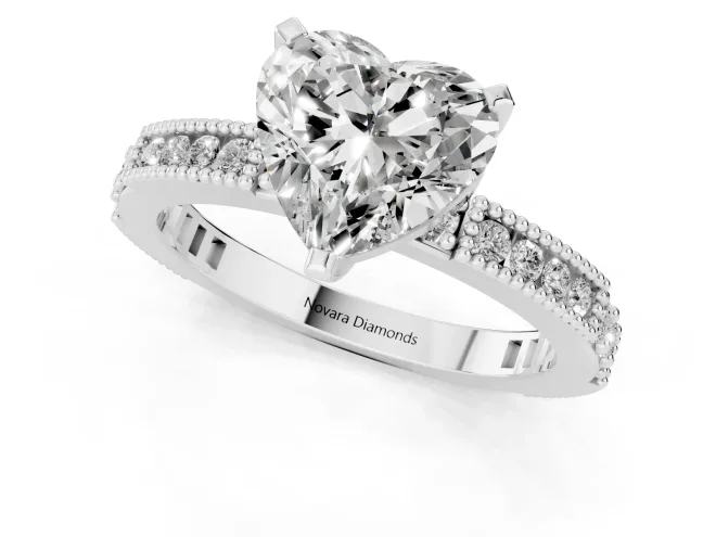 Heart Cut Diamond Solitaire Ring Set in Silver with Slim Pavé Band and Prong Setting – second view
