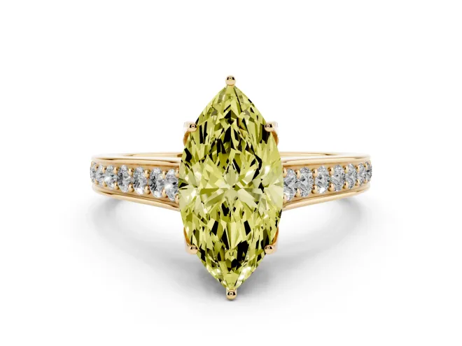 Marquise Graduated Pavé Engagement Ring Setting for a Fancy Yellow Lab-Grown Diamond | Yellow Gold